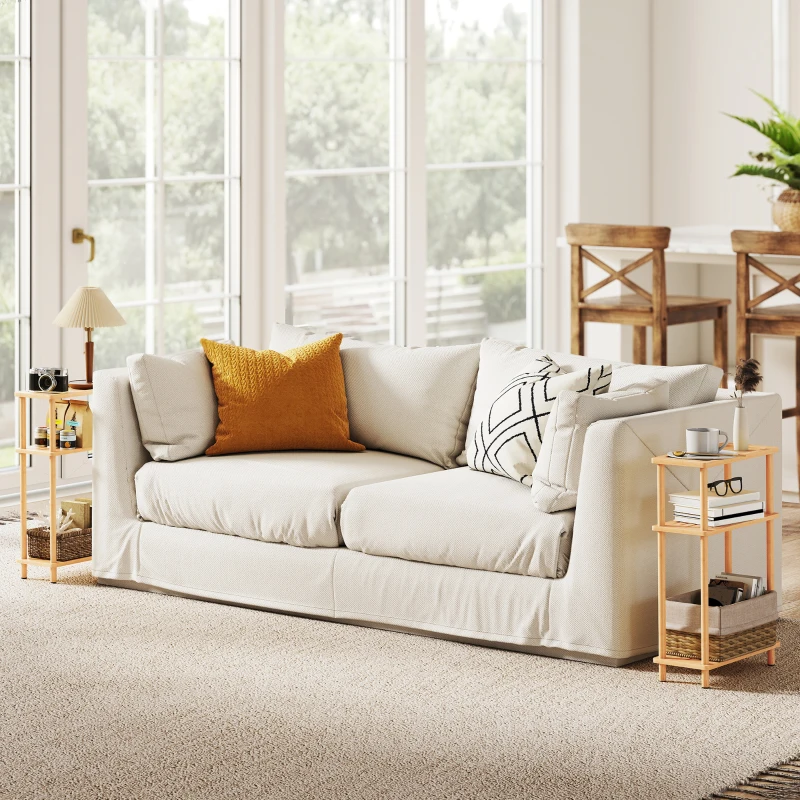 HOMCOM Bamboo Side Table, 3-Tier Slim End Table, Nordic Style, for Living Room, Bedroom, Office, Tool-Free Assembly, Natural Wood Finish