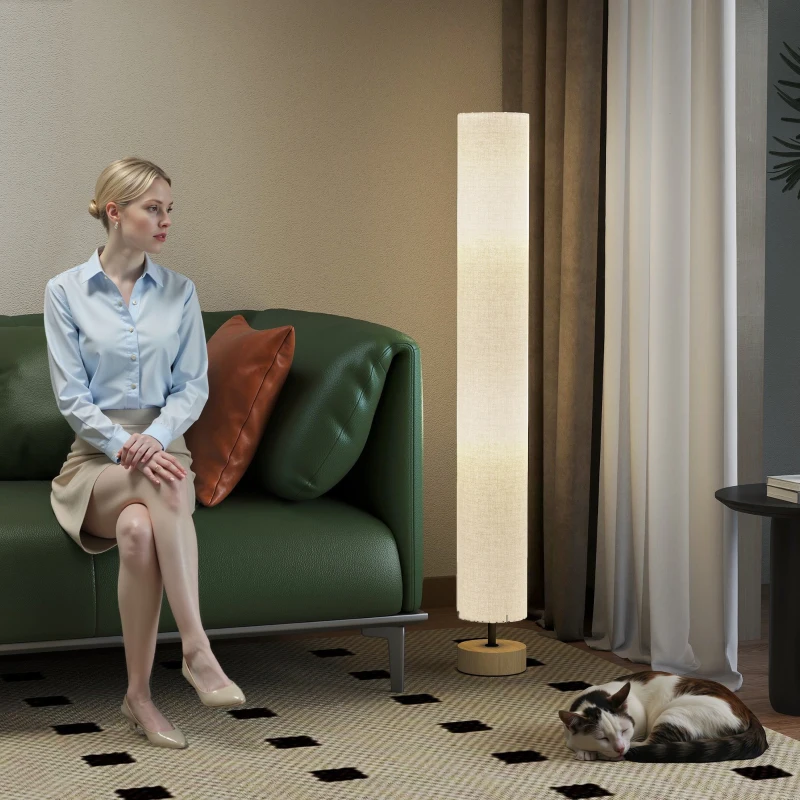 HOMCOM Lampadaire sur pied de salon avec abat-jour en lin, interrupteur à pied, 2 x douille E27, 120 cm, gris