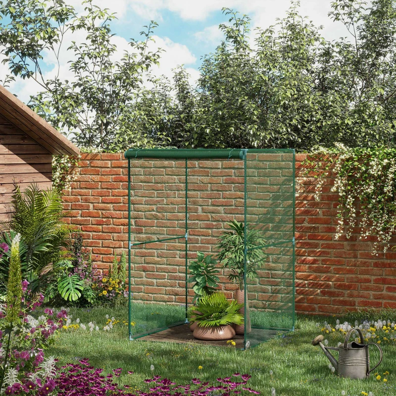 Outsunny Serre de jardin serre à tomates filet protection solaire porte zippée enroulable HDPE 120 x 120 x 180 cm vert foncé