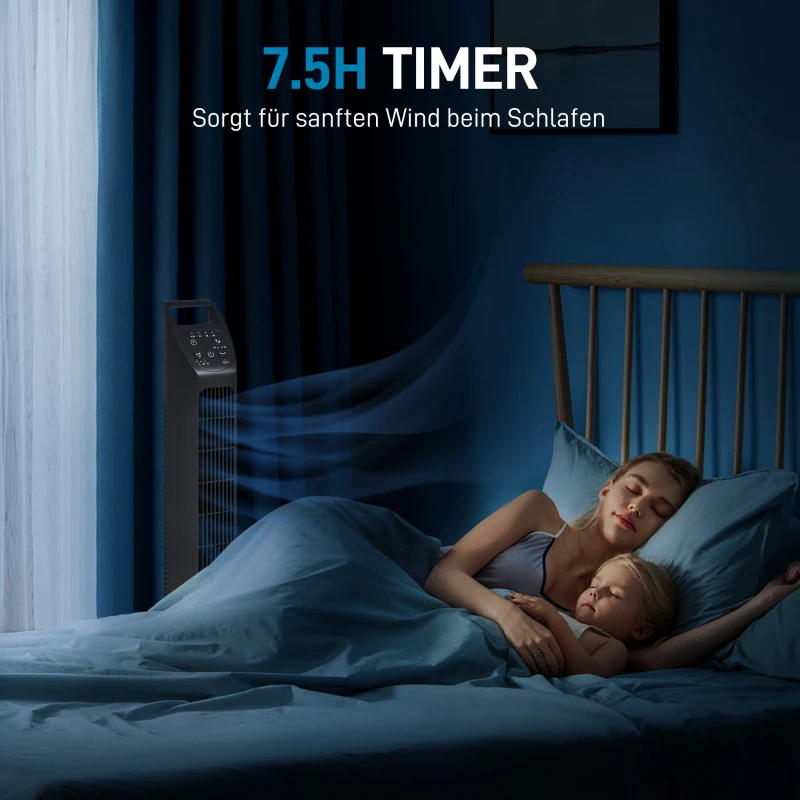 HOMCOM Standventilator, Turmventilator, Klimaanlage, 3 Modi, drehbar, Timer, Schwarz