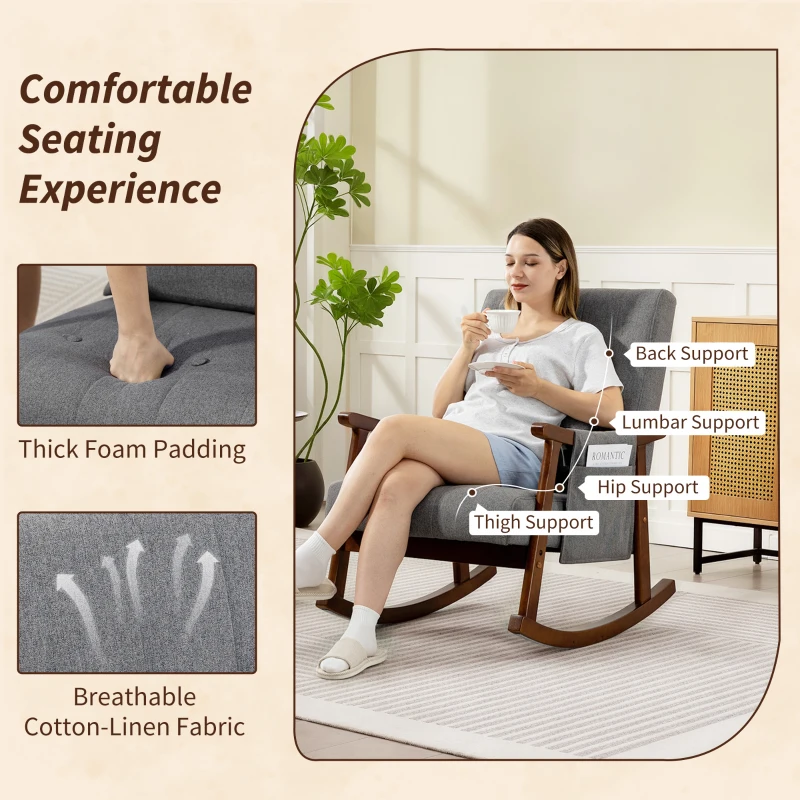 HOMCOM Wood Frame Rocking Accent Chair - Grey