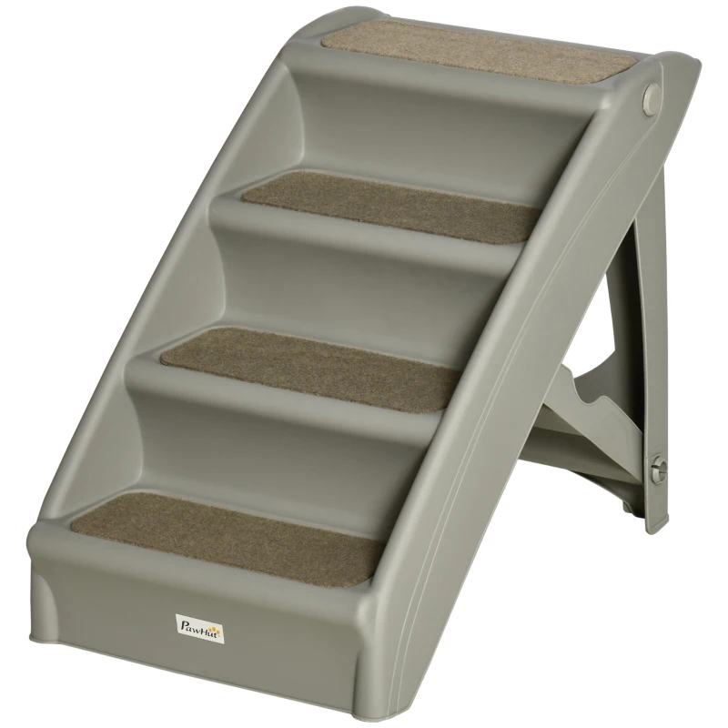 PawHut Escalier pour chien pliant à 4 marches antidérapantes escalier pour animaux en plastique 62 x 38 x 49,5 cm gris