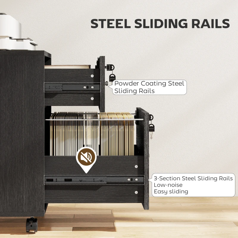 HOMCOM Rolling File Cabinet with 2 Drawers, Mobile Filing Cabinet with Hanging File Folder for Letter Sized Documents, Black