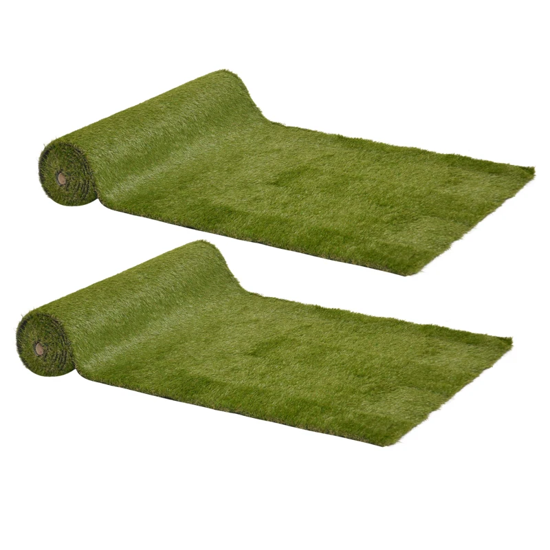 Outsunny Lot de 2 gazons synthétiques artificiels Moquette extérieure dim. 4L x 1l m Herbes Hautes denses 3 cm Vert