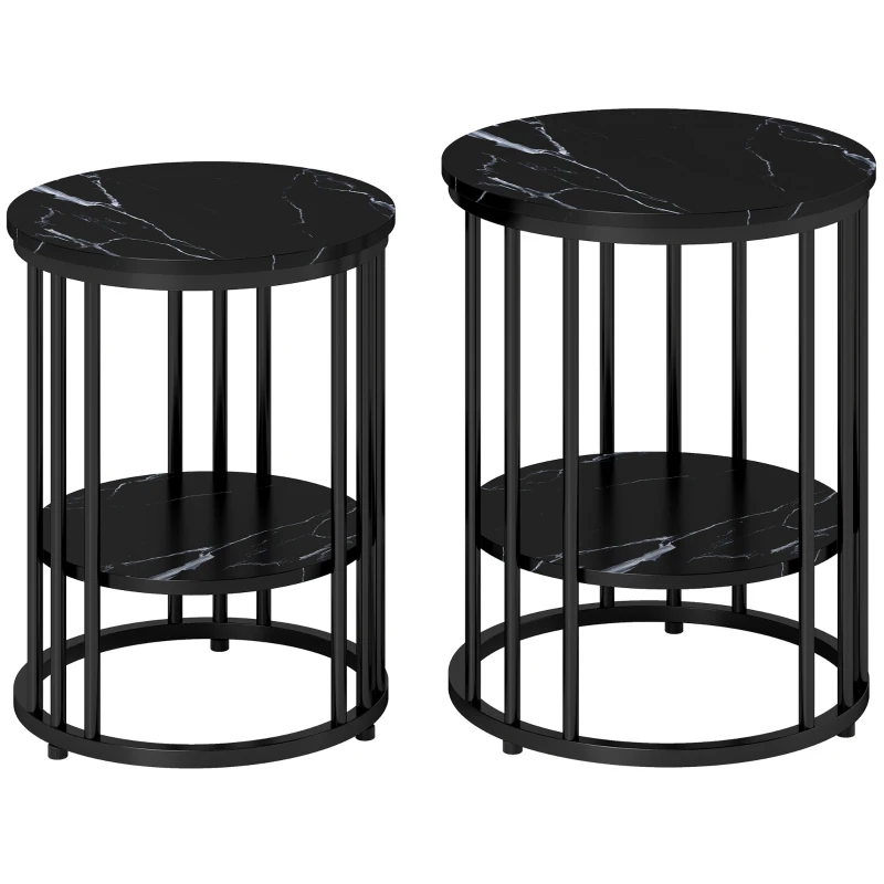 HOMCOM Set of Two Marble-Effect Coffee Tables - Black