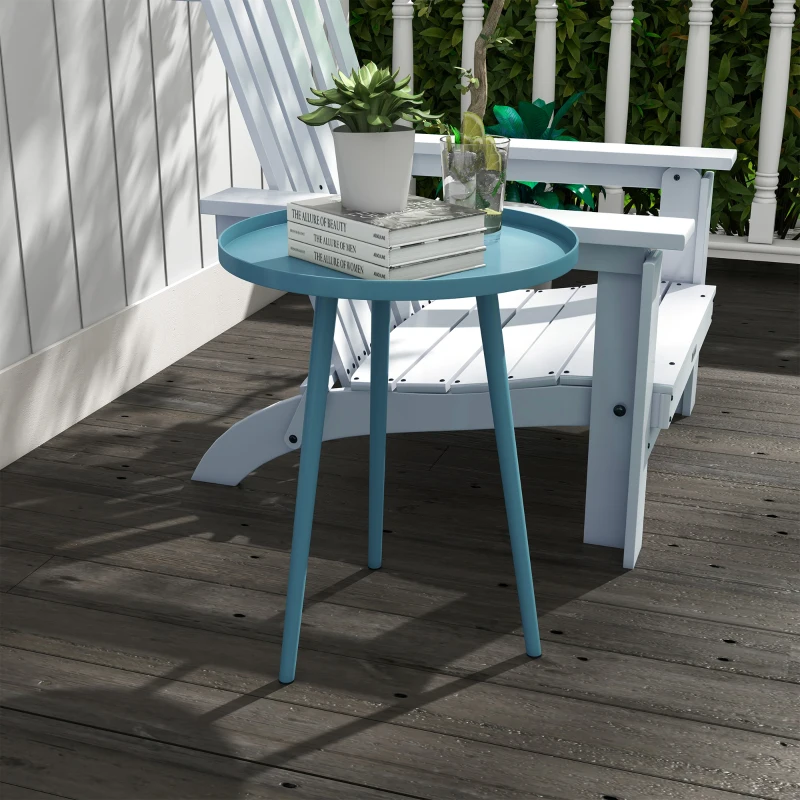 Outsunny Table basse de jardin ronde, table d'appoint extérieur avec bord rond en acier, dim. Ø40 x 50H cm bleu