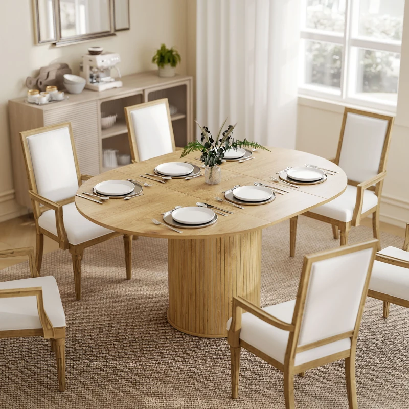 HOMCOM Mesa de Comedor Extensible Redonda para 6-8 Personas con Base Estriada para Salón 110-150x110x75 cm Madera Natural