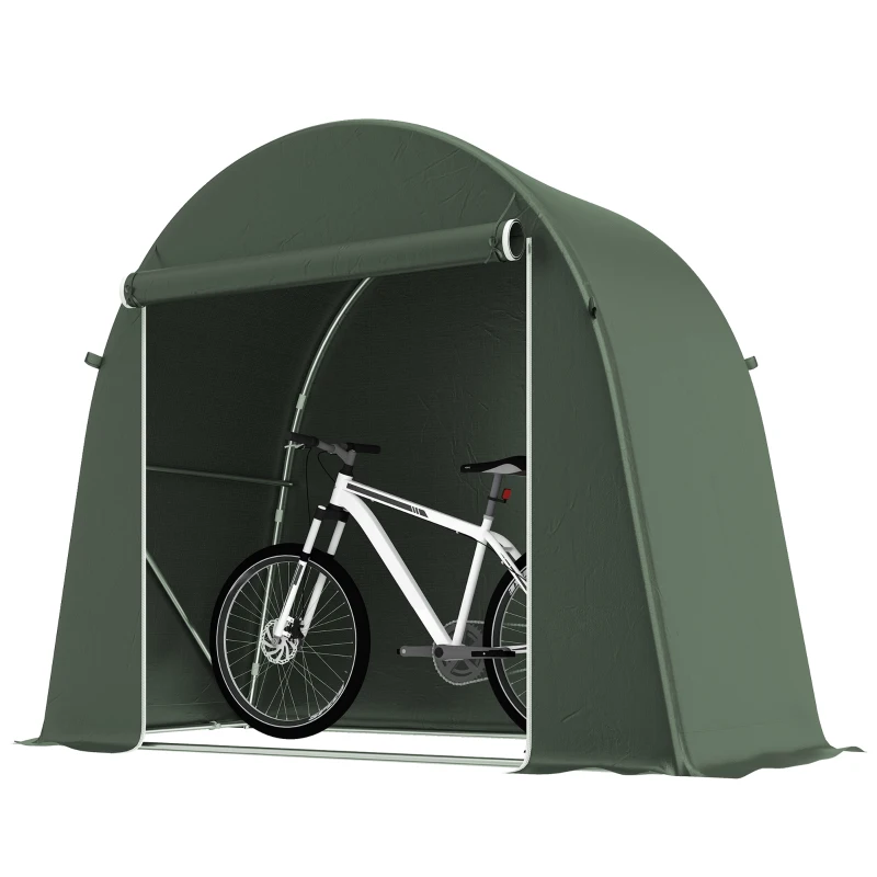 Outsunny 8 x 4 ft Garden Storage Tent, Waterproof Bike Tent with Roll-up Zipper Door and Galvanised Metal Frame, Green