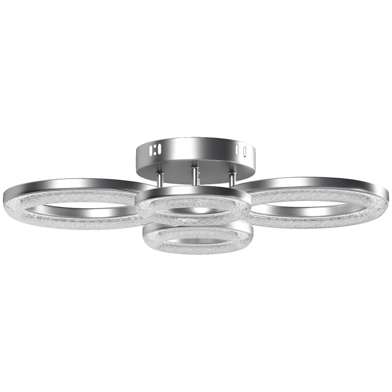 HOMCOM LED Ceiling Light, Modern 4 Rings Ceiling Lamp with Wall Switch Control, 40W 4350lm Flush Mount Ceiling Light with 3500K/4500K/6000K Colour Temperatures for Living Room, Bedroom, Silver Tone