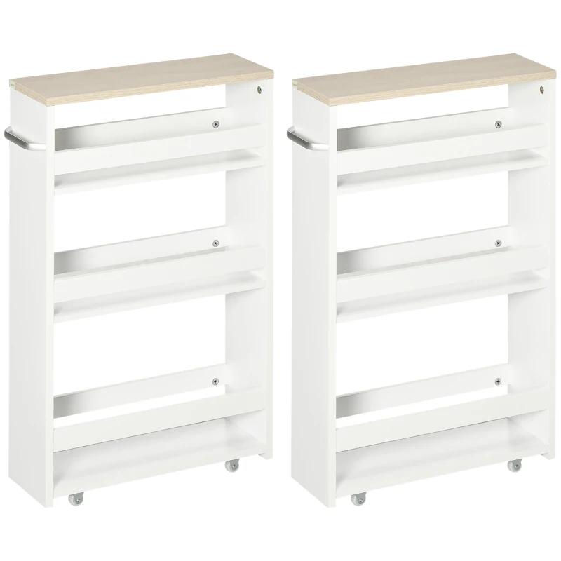 kleankin Lot de 2 chariots de rangement chariot de stockage étagère sur roulettes pour cuisine étroite salle de bain buanderie