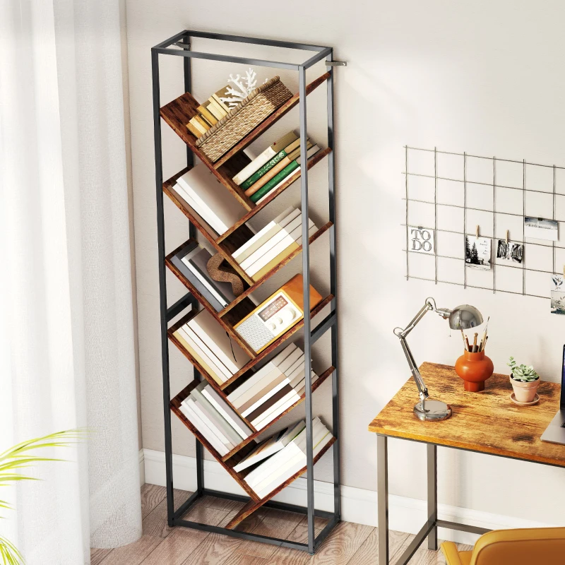 HOMCOM 10 Shelf Industrial-Style Bookshelf - Black/Brown