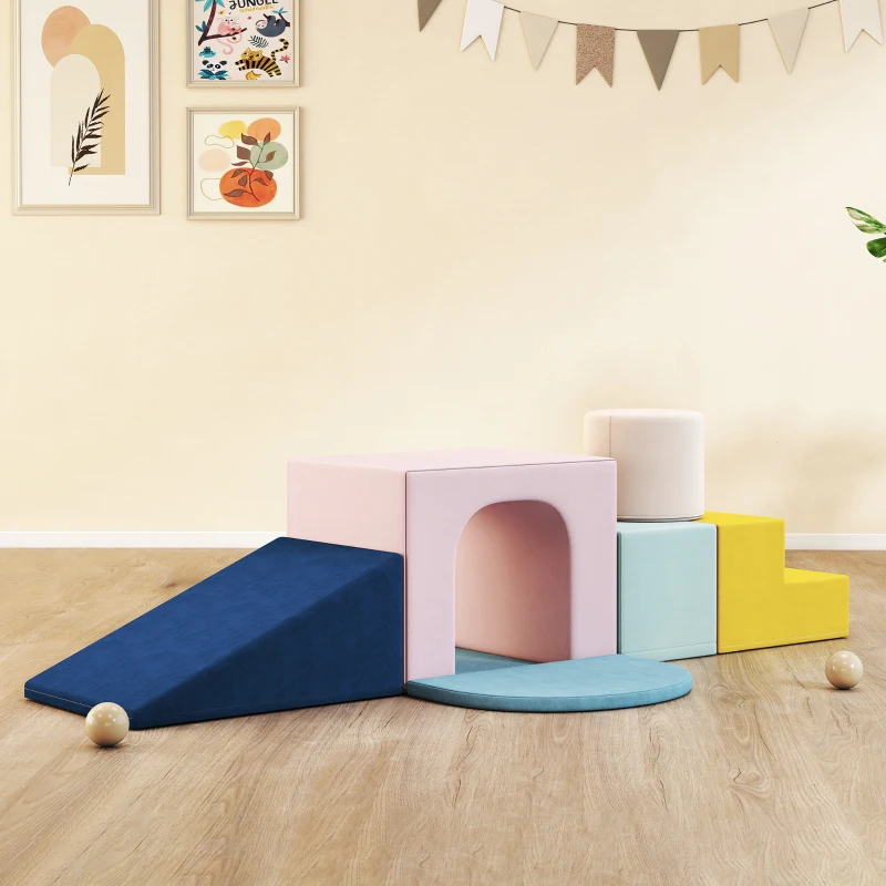 AIYAPLAY Parcours motricité bébé jouet d'escalade modulable 8 pièces housse lavable en velours 51 x 40 x 40 cm multicolore