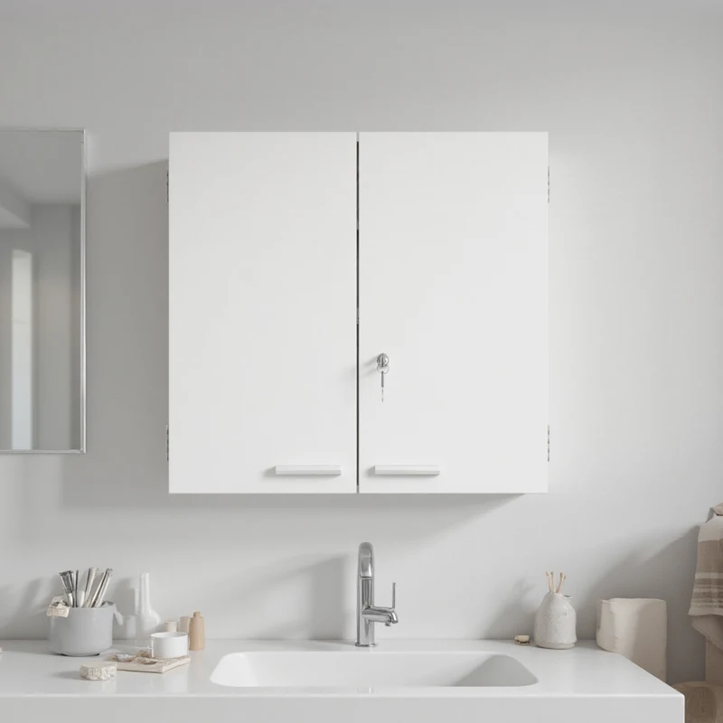 HOMCOM Lockable 2-Door Medicine Cabinet Wall-Mounted Medicine Cupboard with 11 Compartments, 2 Keys, 53 x 20 x 53 cm, White