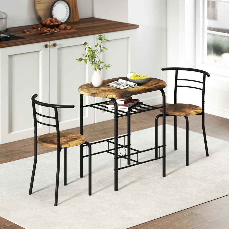 HOMCOM Three-Piece Compact Dining Set - Rustic Brown