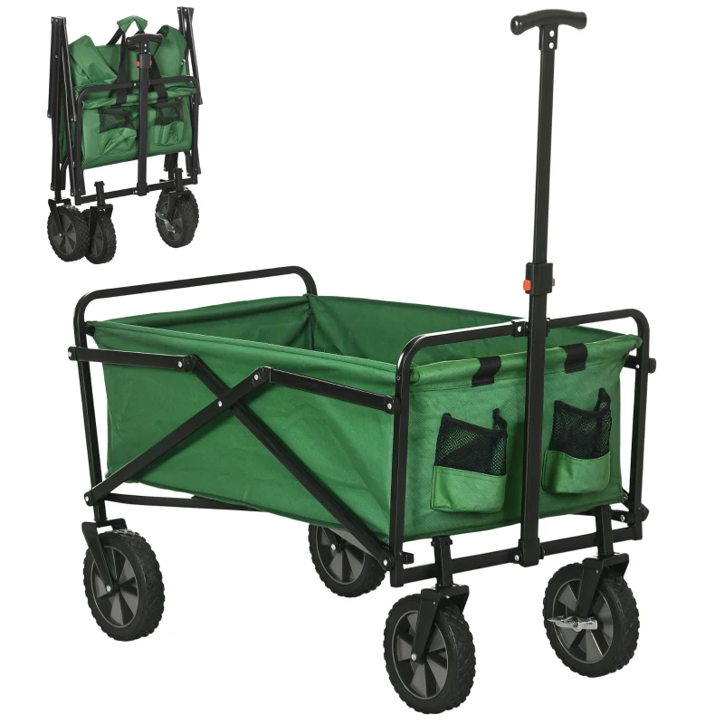 Outsunny Chariot à roulettes pliable chariot de transport à roulettes charge 40 kg poignée ajustable 83 x 50 x 99 cm vert foncé