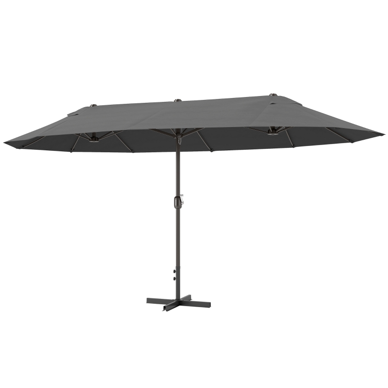Outsunny Sombrilla Doble para Jardín 455x265x238 cm Parasol Grande con Manivela Manual Resistente al Agua Protección Solar Gris