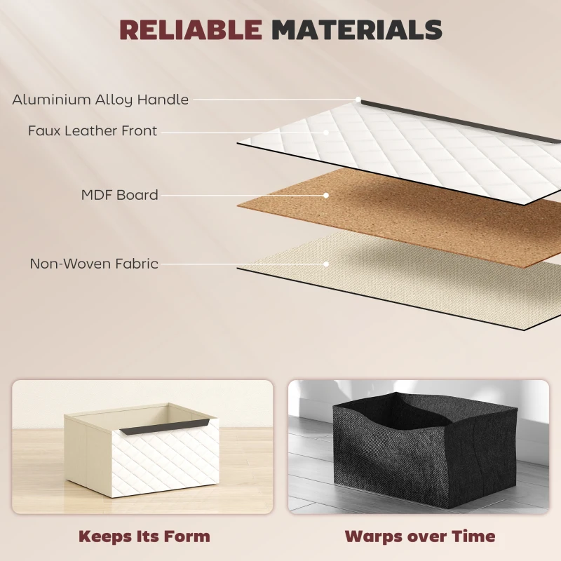 HOMCOM Chest of Drawers, Dresser with 2 Fabric Drawers and Aluminium Handles - White