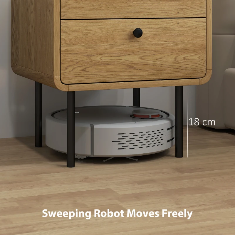 HOMCOM Bedside Table with 2 Drawers and Steel Legs - Oak