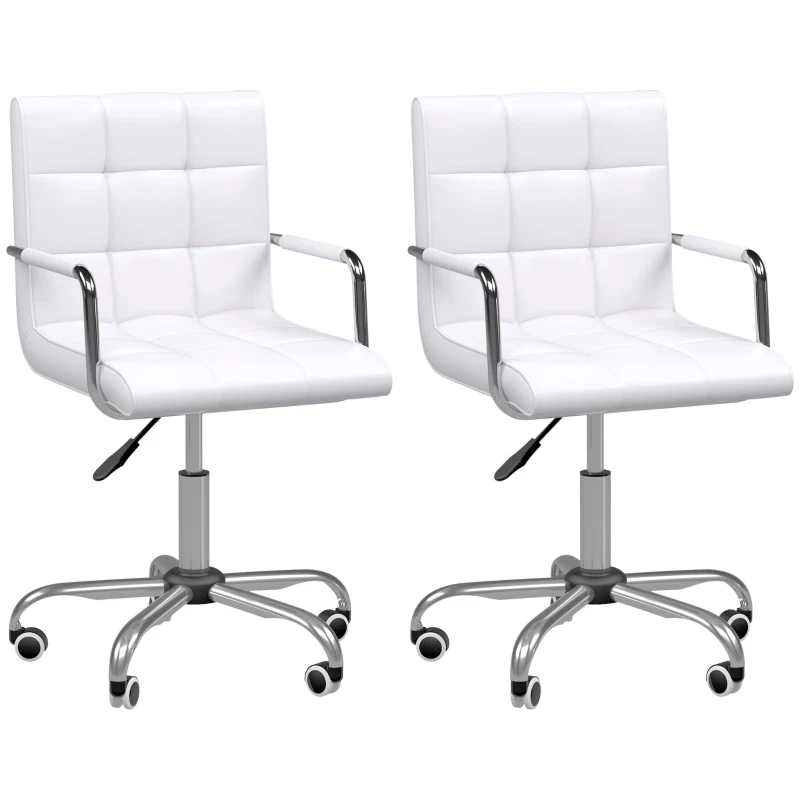 HOMCOM Lot de 2 chaises de bureau fauteuil manager pivotant hauteur réglable revêtement synthétique capitonné blanc