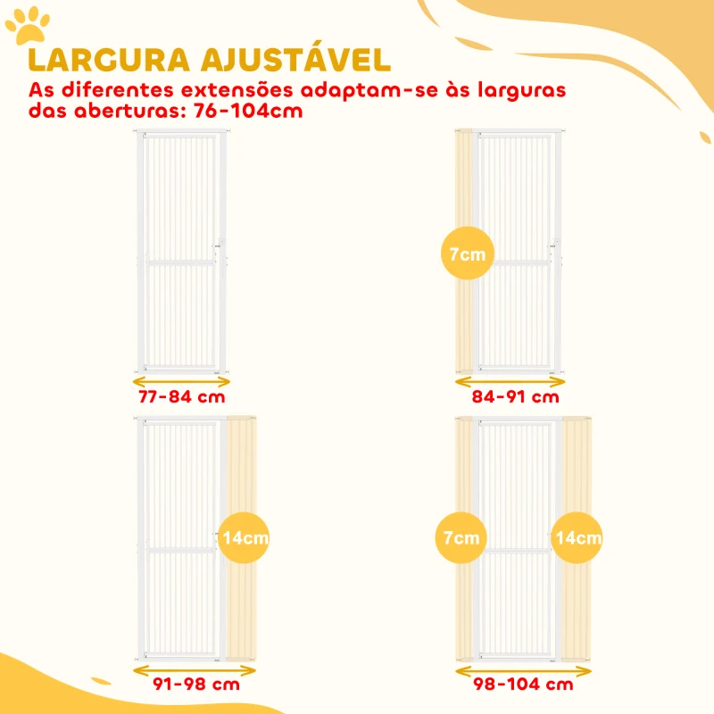 PawHut Barreira de Segurança para Cães e Gatos Extra Alta 180 cm Extensível 76-104 cm Separação 3,5 cm para Portas e Escadas Branco