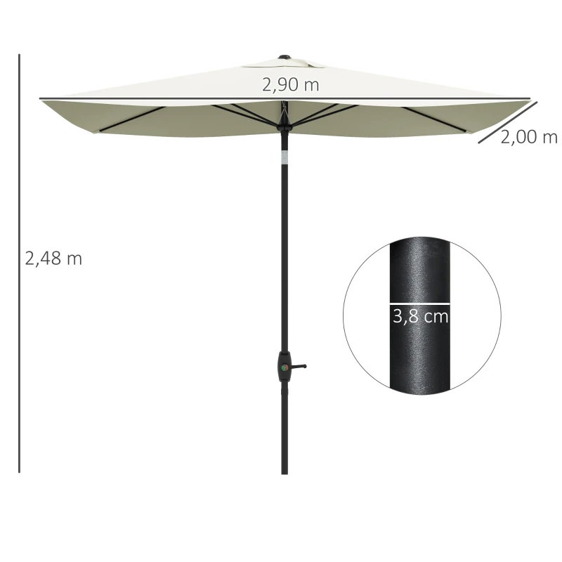 Outsunny Parasol de Terraza Exterior 3x2 m con Ángulo Ajustable Mástil de Aluminio y Protección UV 50+ Beige