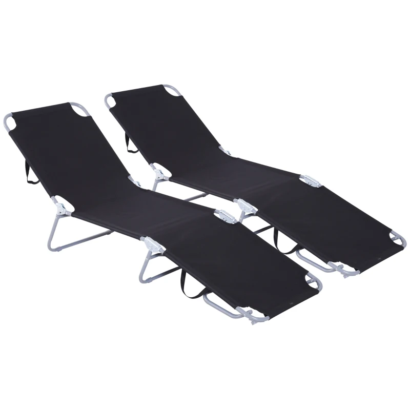 Outsunny Bain de Soleil transat Pliable Dossier réglable Multipositions métal et Polyester Noir