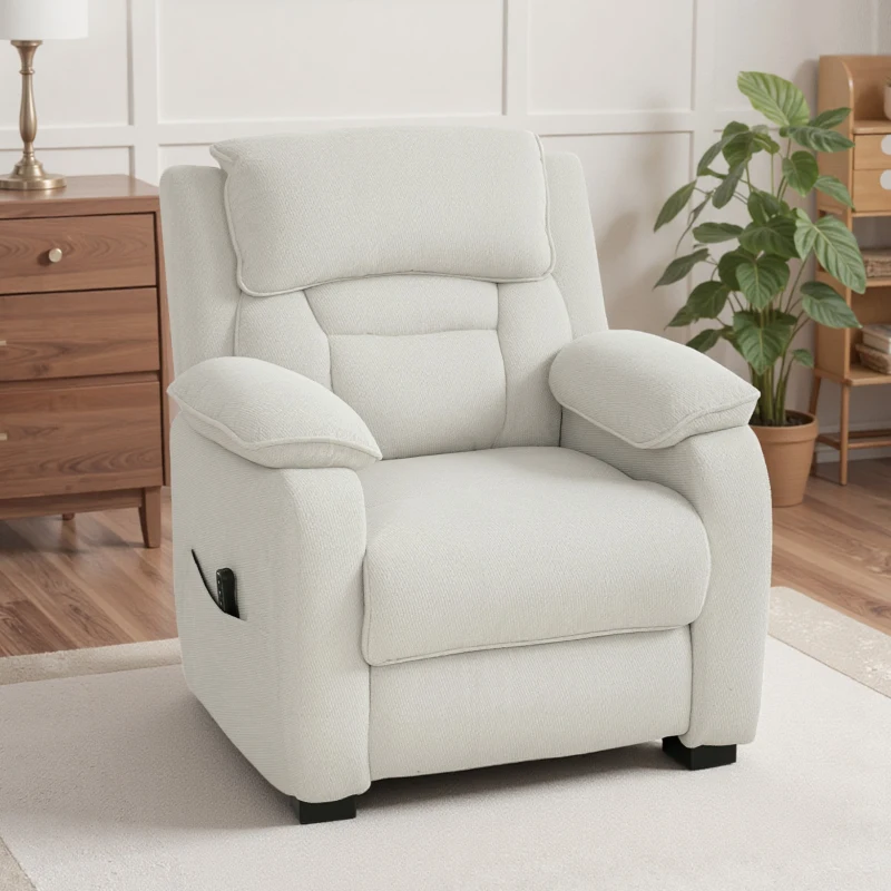HOMCOM Sillón relax eléctrico sillón reclinable puerto USB reposapiés bolsillos laterales mando a distancia 86x90x103cm crema