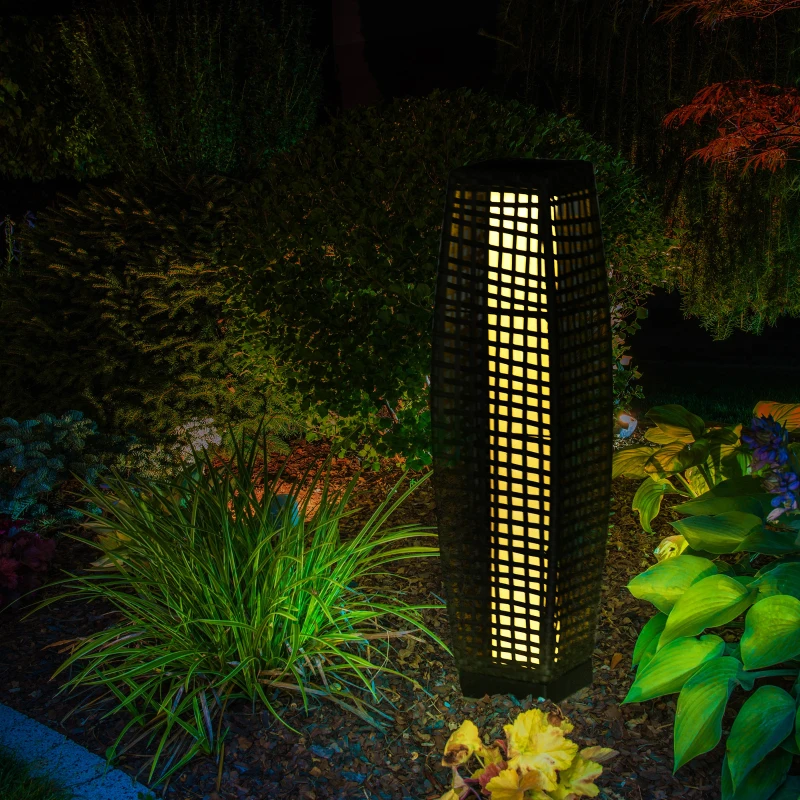 Outsunny Lampe à poser luminaire LED de jardin solaire en résine tressée imitation rotin - 21 x 21 x 78 cm gris