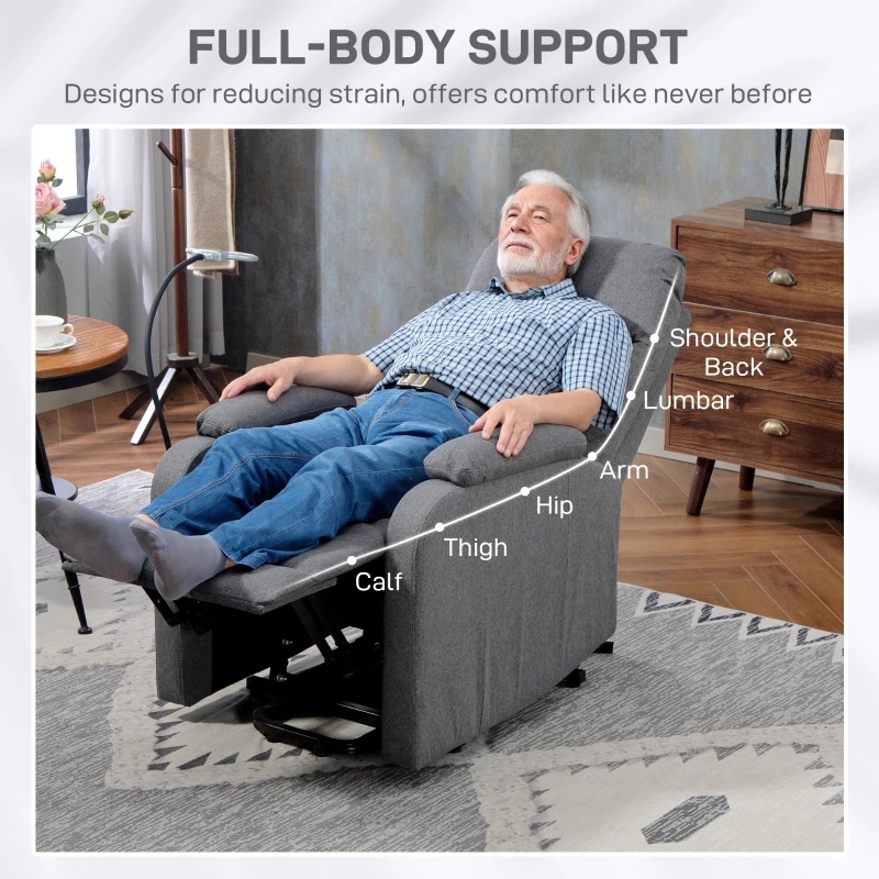 HOMCOM Electric Rise/Recline Armchair, with Reading Light - Grey