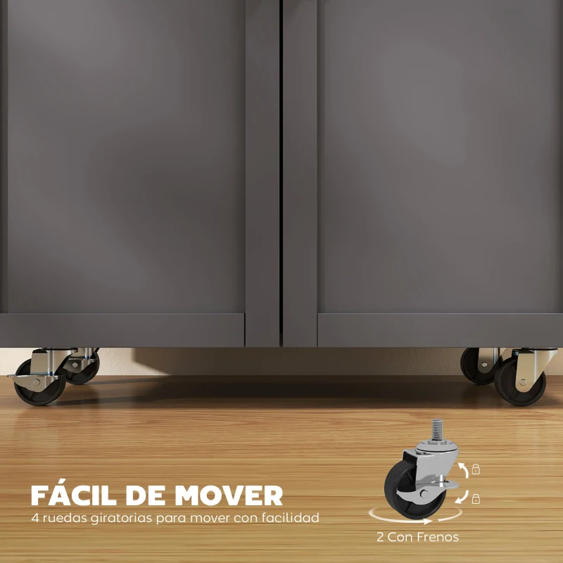 HOMCOM Isla de Cocina con Ruedas con Cajón Armario con Puertas Toallero y Especiero 105x36x85 cm Gris