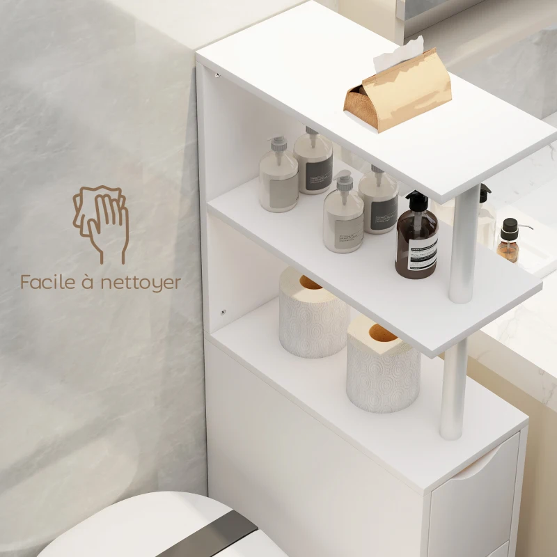 HOMCOM Meuble de salle de bain meuble de rangement avec tiroir sur roulettes, avec étagères ouvertes, 20 x 45 x 115 cm, blanc