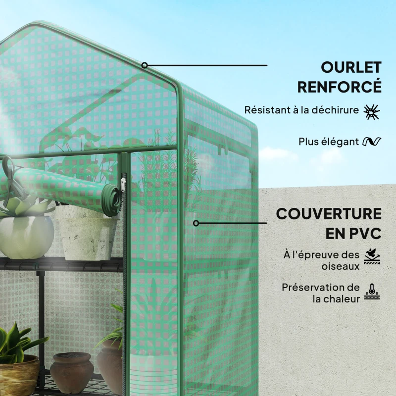 Outsunny Serre de jardin balcon étagère serre 5 niveaux 0,69 x 0,49 x 1,93 m acier bâche amovible PE vert