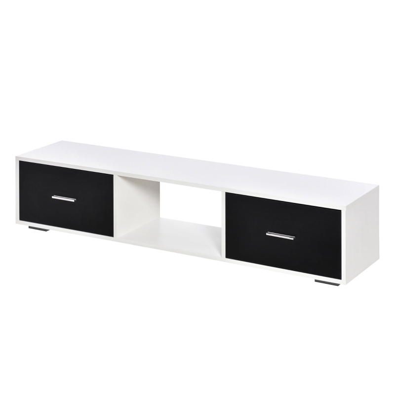 HOMCOM Mueble de TV para Televisores de hasta 60" Mesa para TV de Salón Estilo Moderno con 2 Cajones y Compartimento Abierto 140x30x32 cm Blanco y Negro