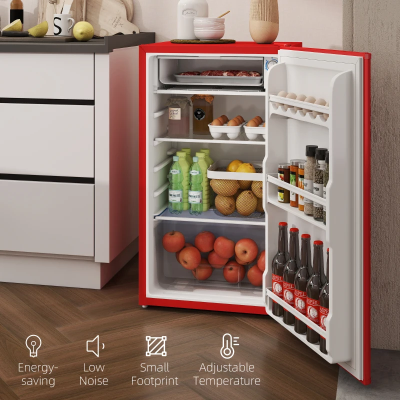 HOMCOM Mini Frigorífico 91L de Capacidade com Prateleira Ajustável Compartimento Congelador Silencioso 41dB 47,5x44,2x84 cm Vermelho
