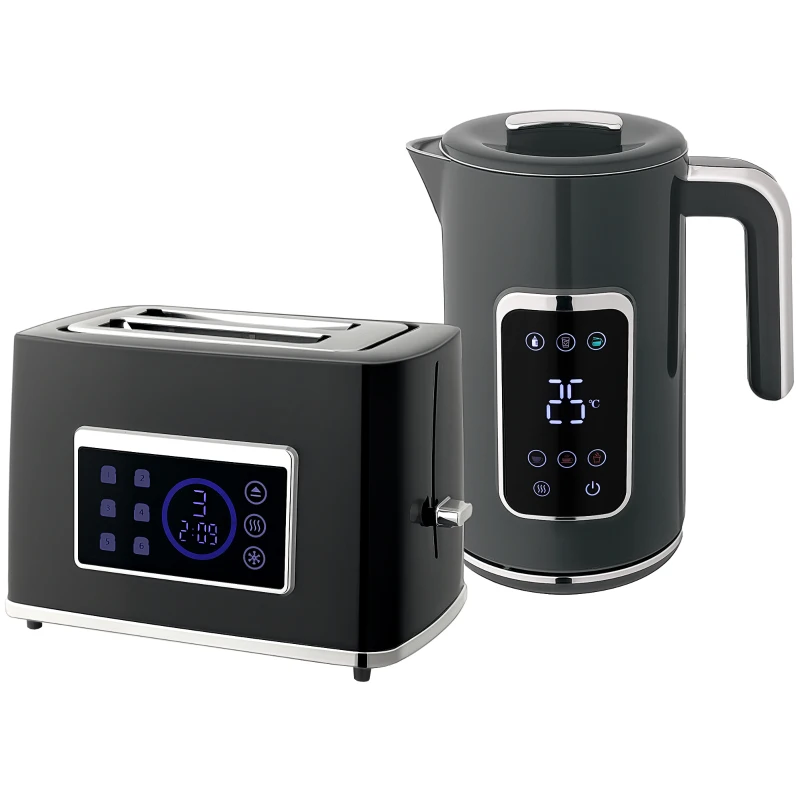 HOMCOM Touch Screen Kettle and Toaster Set - Grey