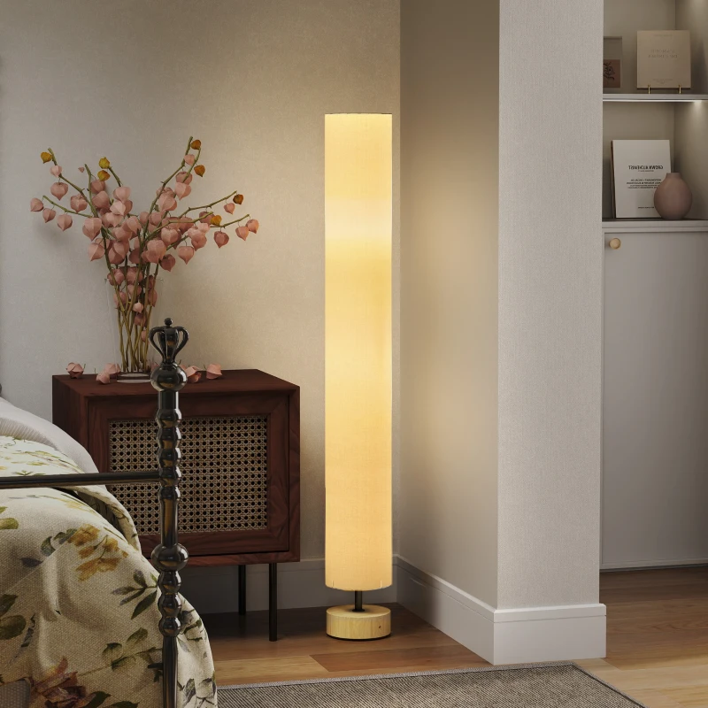 HOMCOM Lampadaire sur pied de salon avec abat-jour en lin, interrupteur à pied, 2 x douille E27, 120 cm, beige