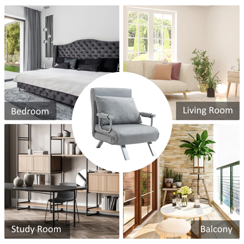 HOMCOM Suedette Adjustable Back Futon Sofa Chair - Grey