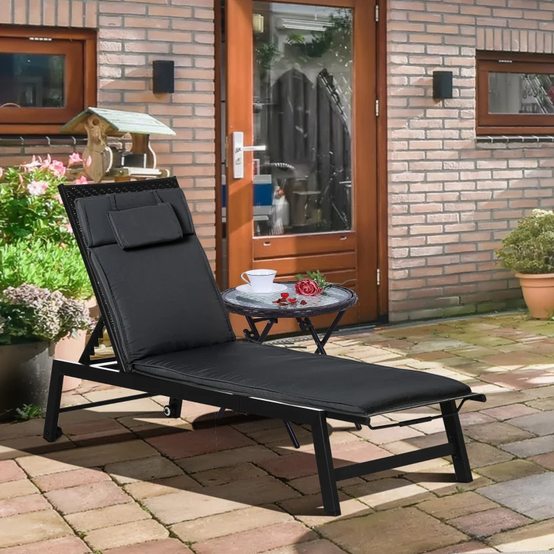 Outsunny Lot de bain de soleil et matelas d'assise - roues dossier inclinable aluminium - coussin zippé déhoussable tétière