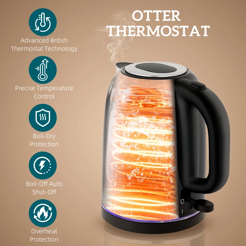 HOMCOM Simple Polished Toaster and Kettle Set - Black