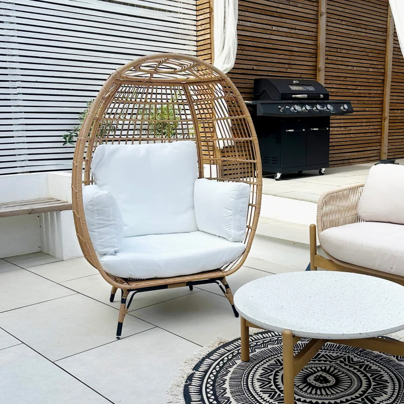 Outsunny Rattan Egg Chair with Cushions and Pillows, Khaki