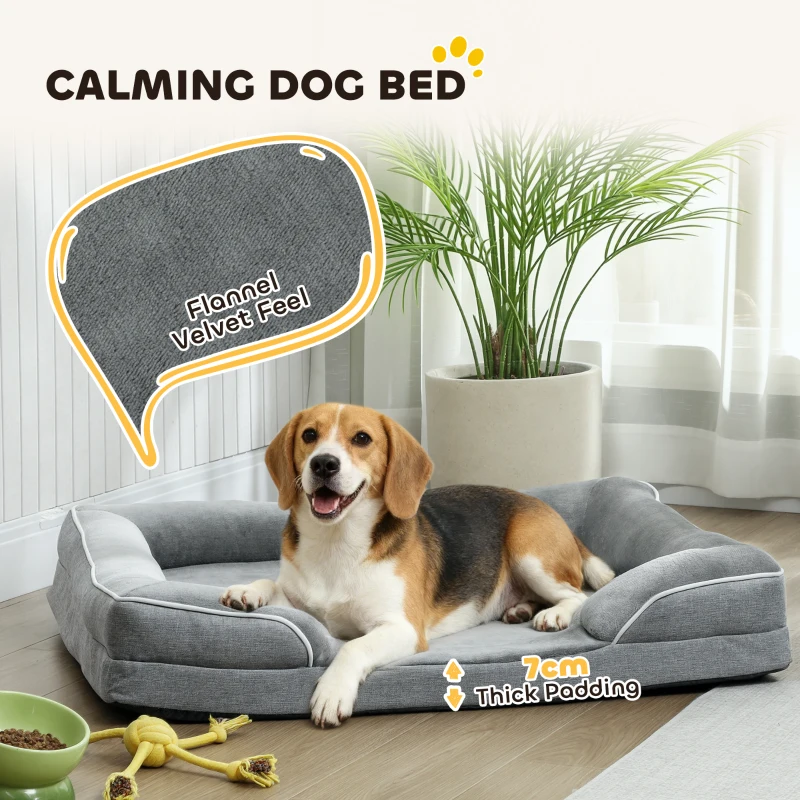 PawHut Dog Sofa Bed, Washable Pet Bed with Removable Cover and Non-Slip Bottom for Cats, Small and Medium Dogs, Grey