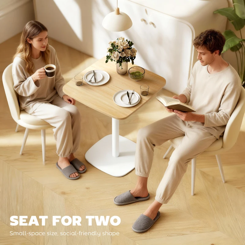 HOMCOM Small Dining Table, 60 cm Square Kitchen Table with Wood-veneer Top and Steel Base - Natural Wood Finish