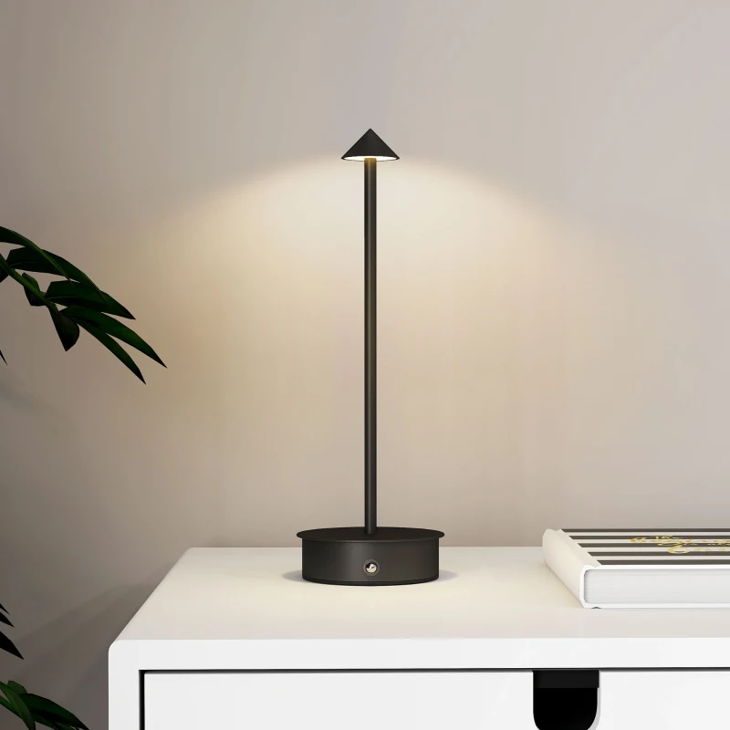 HOMCOM Lampada da Tavolo Touch Ricaricabile con USB, Regolabile 3000K/4500K/6500K, Autonomia 4-8 Ore, Nero