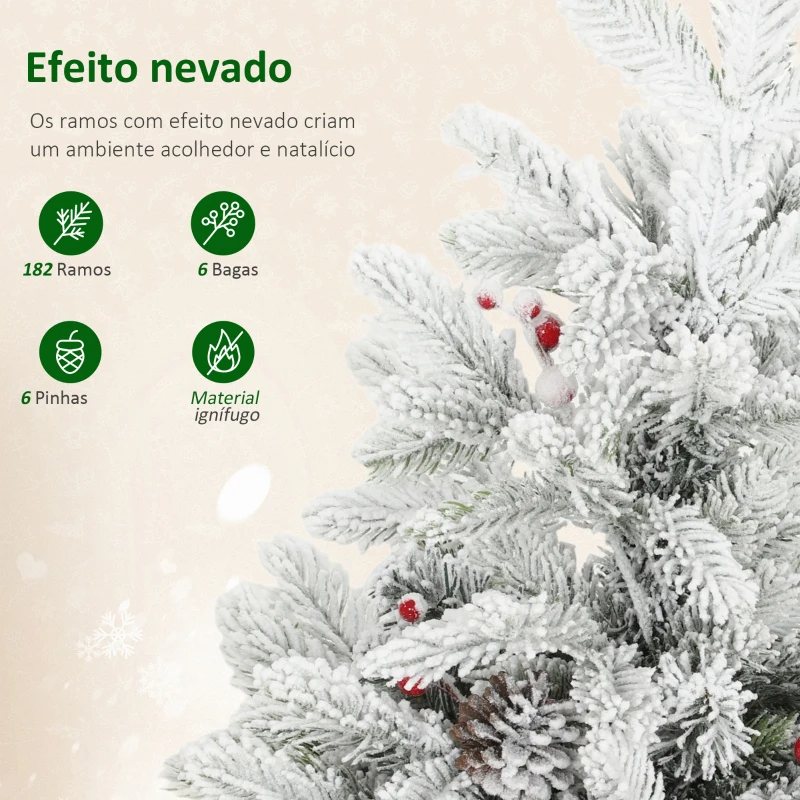 HOMCOM Mini Árvore de Natal Artificial com 35 Luzes LED 182 Ramos com Neve Pinhas Bagas e Base de Saco de Juta Ø48x60 cm Verde