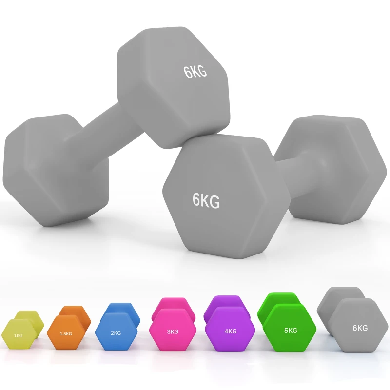 SPORTNOW 2 x 6kg Hexagonal Dumbbells Weights Set with Non-Slip Grip for Home Gym Workout, Grey
