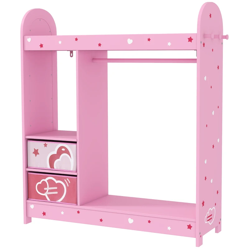 AIYAPLAY Kids Clothes Rail, Kids Wardrobe with Mirror, Shelves, Fabric Storage and Hooks for Bedroom, Nursery, Pink