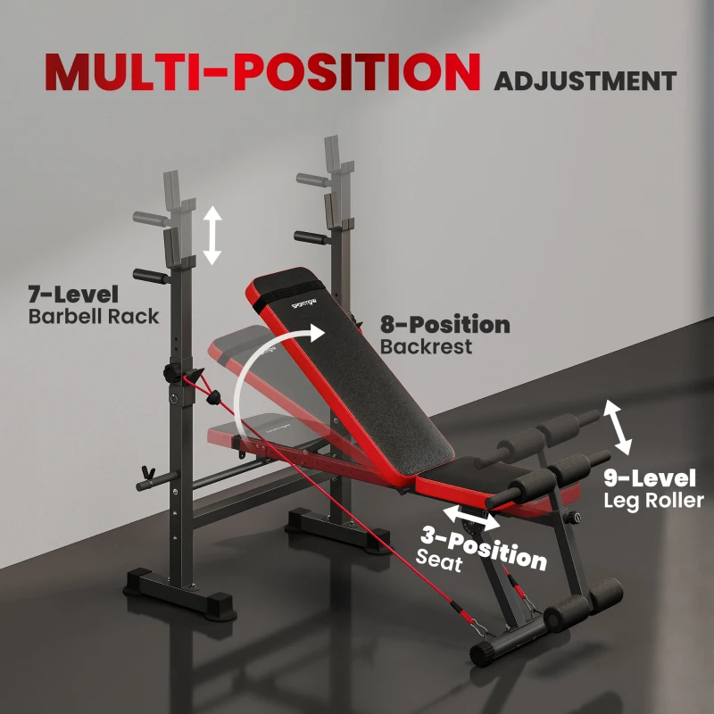 SPORTNOW Adjustable Weight Bench with Squat Rack and Dip Stand