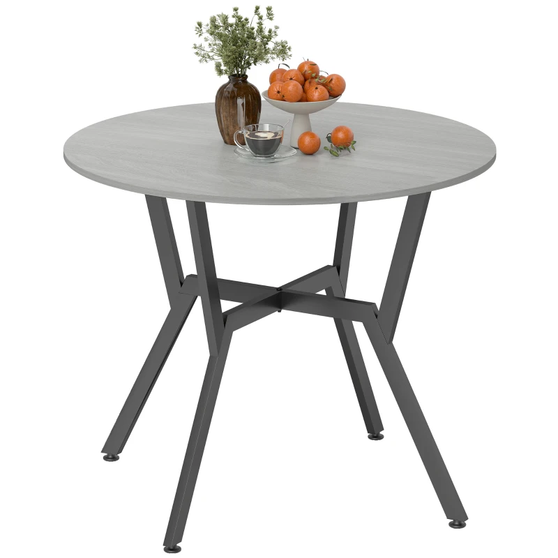 HOMCOM Dining Table, Round Kitchen Table with Black Legs, Anti-slip Foot Pads for Living Room, Dining Room 90 x 76 cm, Grey
