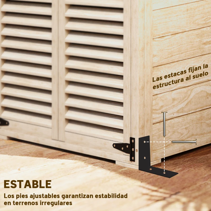 Outsunny Caseta de Jardín de Madera 75x50x118 cm Armario para Almacenaje de Herramientas con 2 Estantes y 2 Puertas Natural