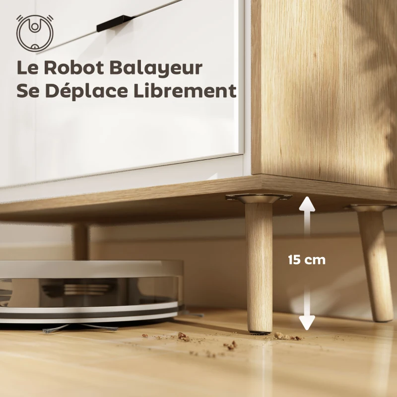 HOMCOM Buffet salon meuble de rangement armoire de cuisine placard à 2 portes 3 tiroirs et étagère réglable, 80x35x77cm, blanc